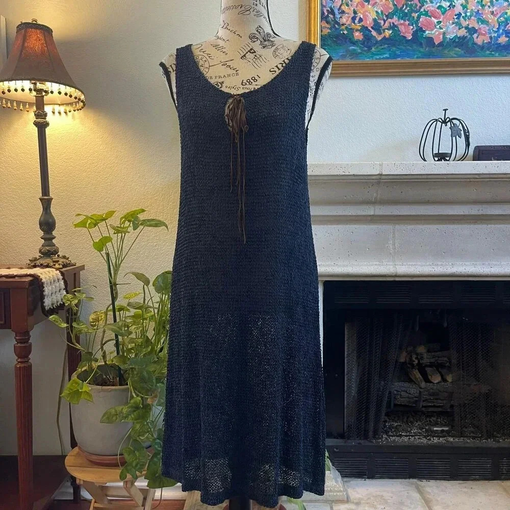 VTG By The Beach Women's Midi Dress Cover Up XL‎ Navy Stretchy Minimalist